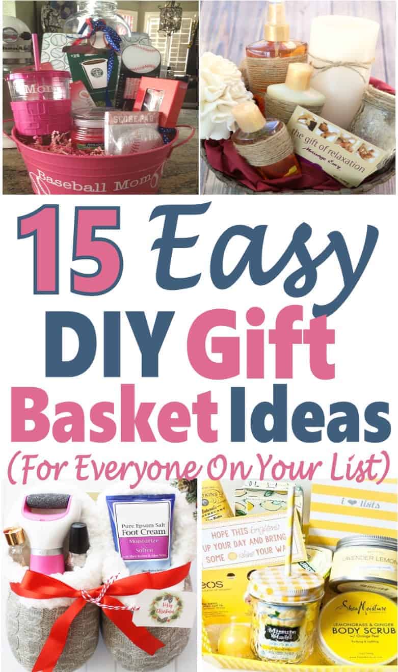 15 Cheap & Easy DIY Gift Basket Ideas If you are looking for a great gift, then why not put together a gift basket full of fun things that everyone will love. Check out these 15 easy to make DIY Gift Basket Ideas, there is something for everyone on your list. DIY | Gift Ideas | Gift Basket | DIY Gifts #giftbasket #gift ideas